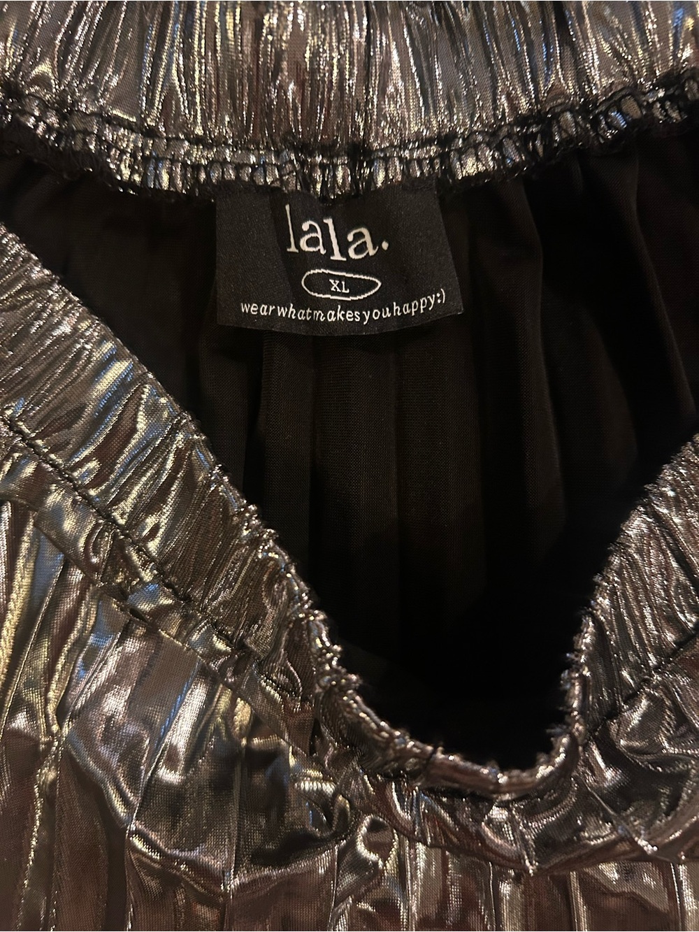 Dressed in Lala Metallic Pleated Midi Skirt in Sterling Silver - Picture 2 of 5
